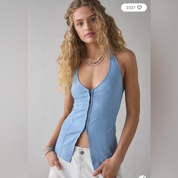 Urban Outfitters Tops - UO Sari Seamed Linen-Blend Halter Vest Top